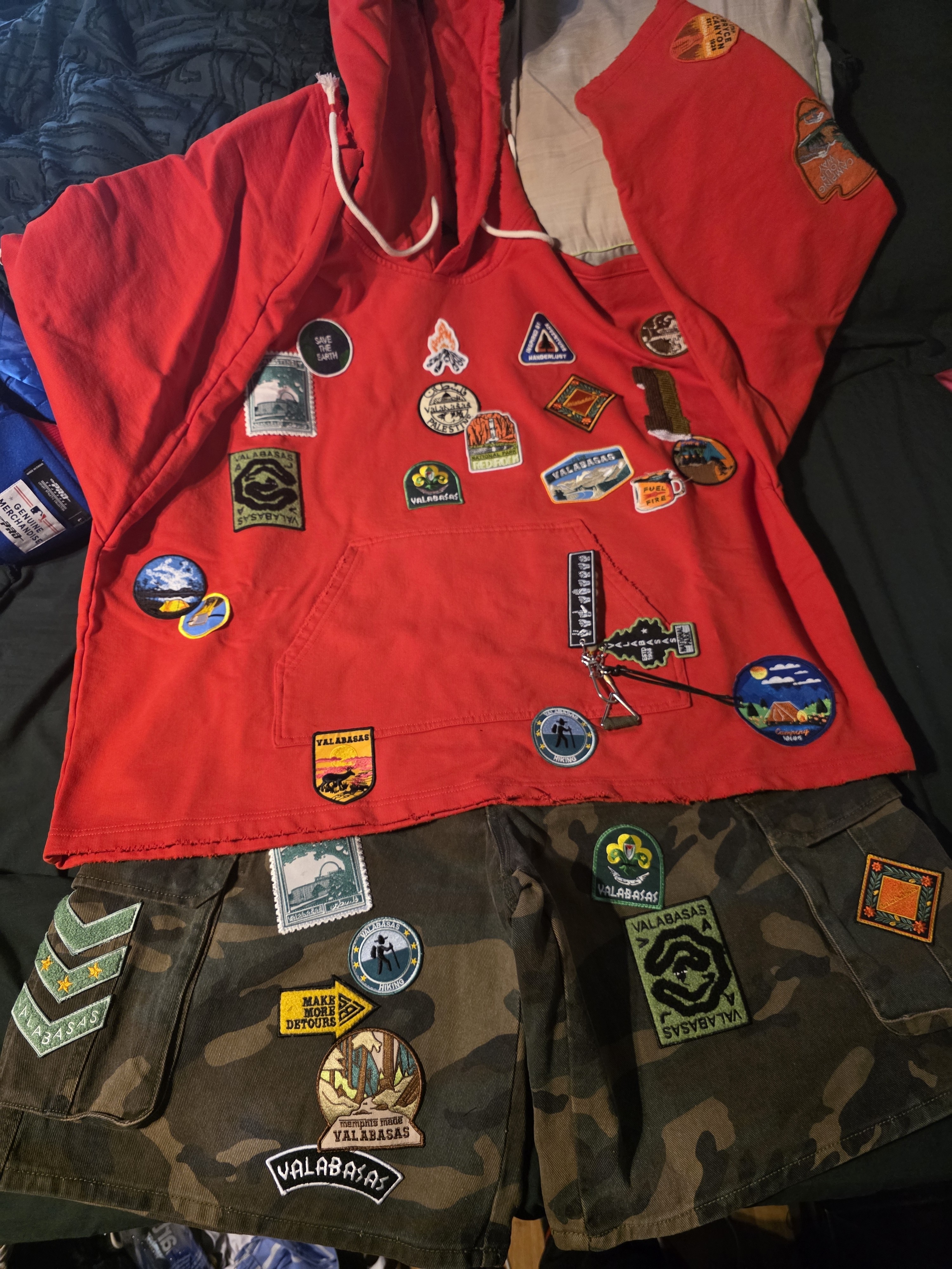 Red Hooded Lightweight Shirt Jacket With Patch Details